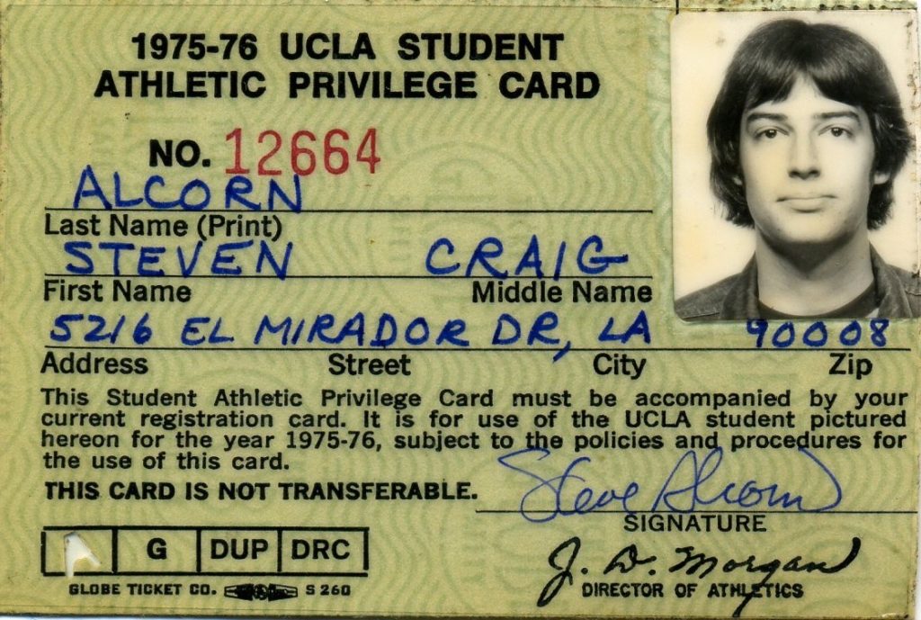 UCLA athletics card. This would have let me into all the athletic events I didn't attend. It was the John Wooden years, too.