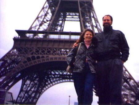 Steve and Linda Alcorn at the Eiffel Tower, Paris, 1990