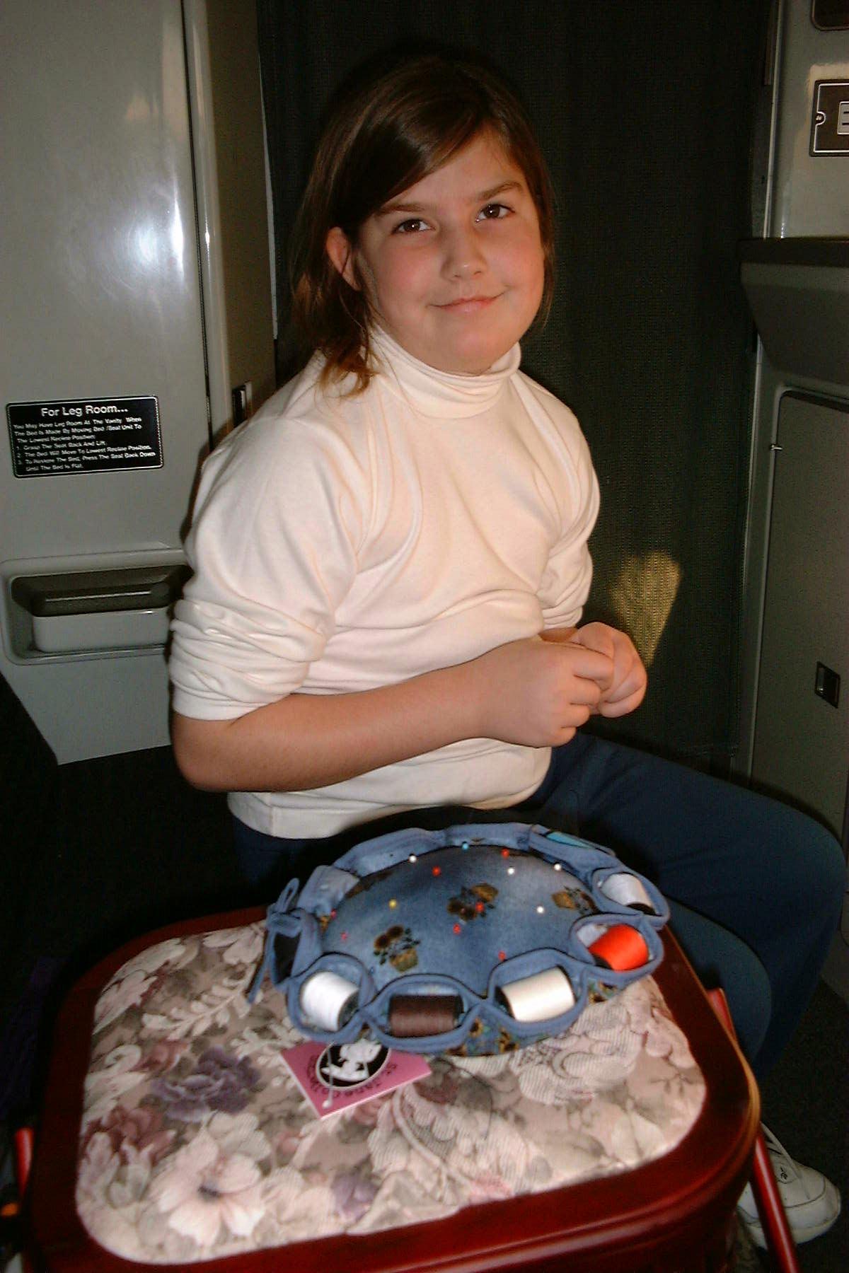 Danielle in the auto train compartment